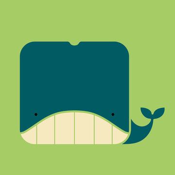 Flat square icon of a cute whale