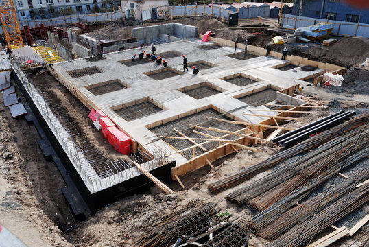 Construction Of Concrete Foundation Of Building