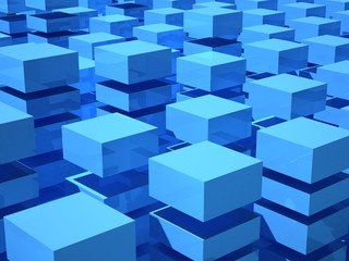 Abstract 3d illustration with array of blue and white boxes