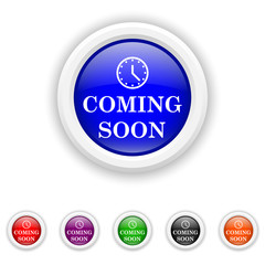 Coming soon icon - six colours set vector