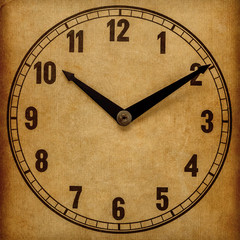 Textured old paper clock face showing 10:10