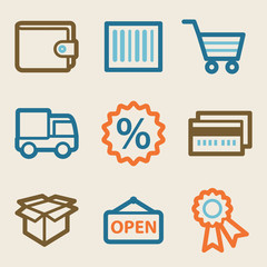 Shopping web icons, vintage series