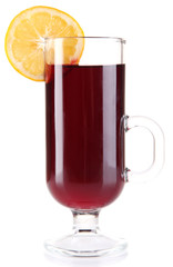 Mulled wine with lemon isolated on white