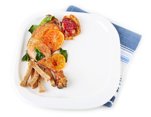 Homemade fried chicken drumsticks with vegetables