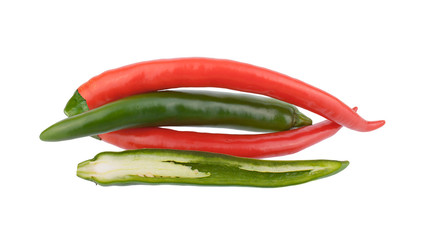 Colored chili peppers isolated on white background