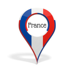 3D pinpoint with flag of France isolated on white