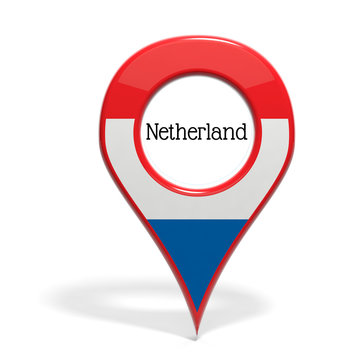 3D Pinpoint With Flag Of Netherlands Isolated On White