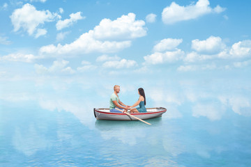 young couple in Love on boat