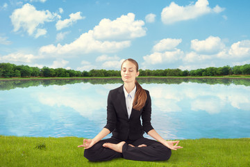 Naklejka na ściany i meble young business woman meditating