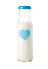Bottle of milk with blue heart