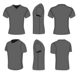 All views men's black short sleeve v-neck t-shirt