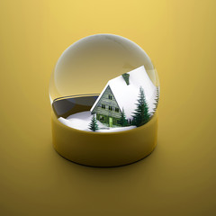 Christmas snow sphere with house and trees