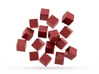 Red cubes concept rendered isolated
