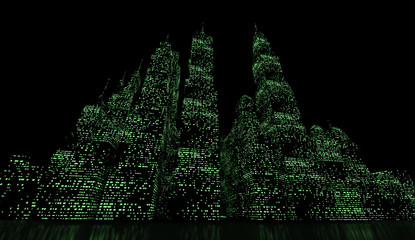 Night city scene with green light