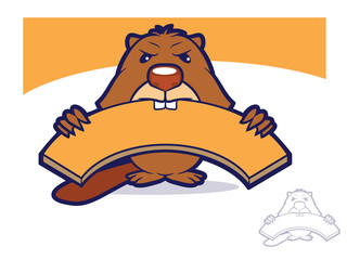 Cartoon beaver biting a wooden board © graphicgeoff