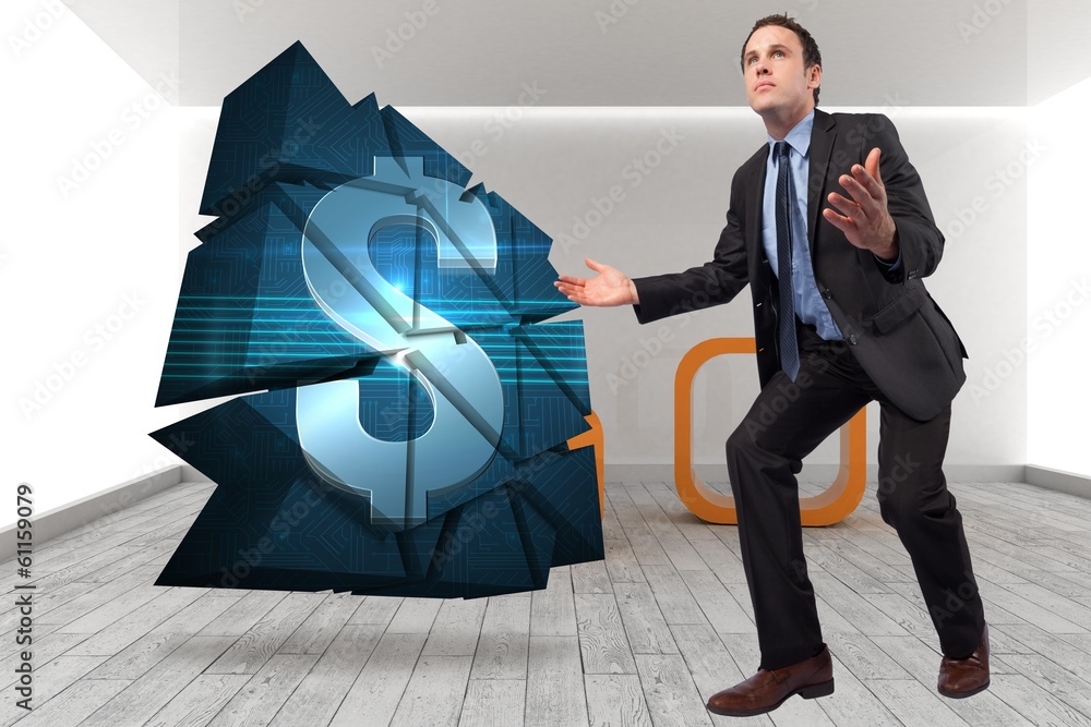 Poster composite image of businessman posing with arms outstretched