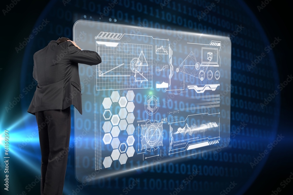 Poster composite image of stressed businessman with hands on head