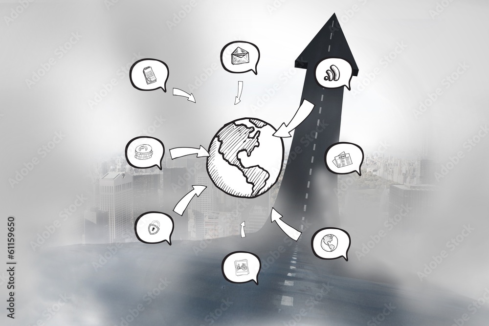 Poster composite image of earth and app icons doodle