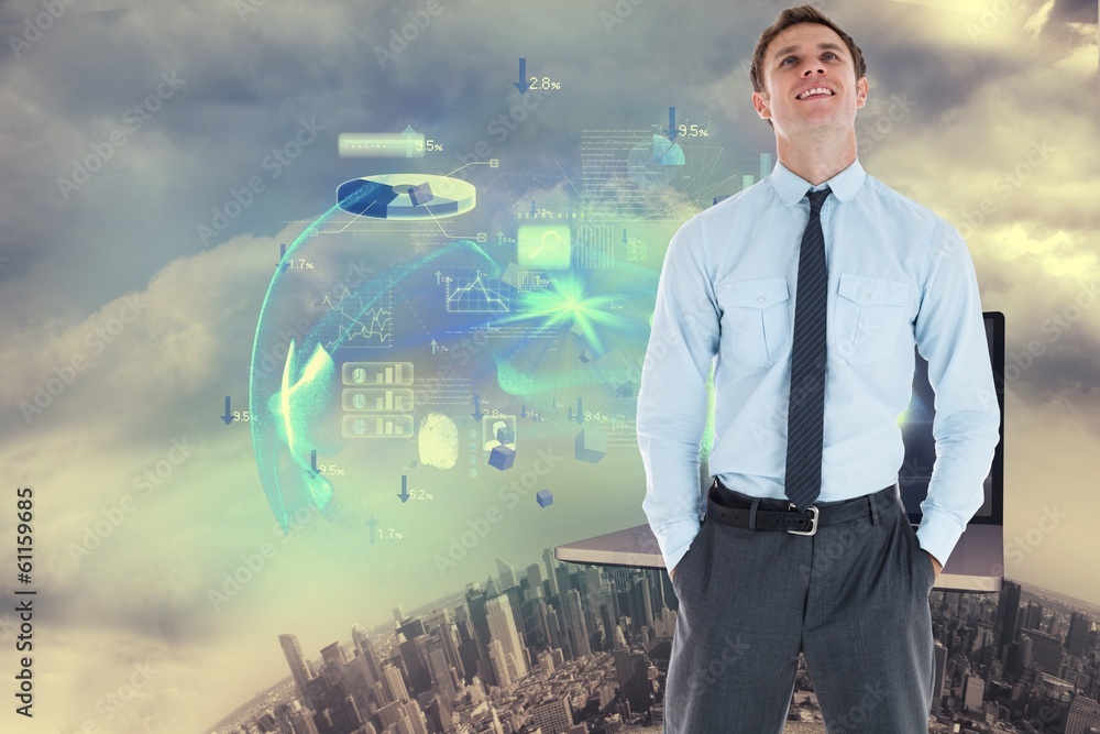 Poster composite image of smiling businessman standing with hand in
