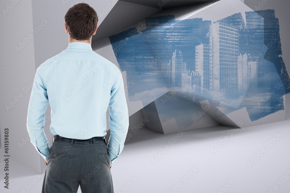 Poster composite image of businessman standing with hands in pockets
