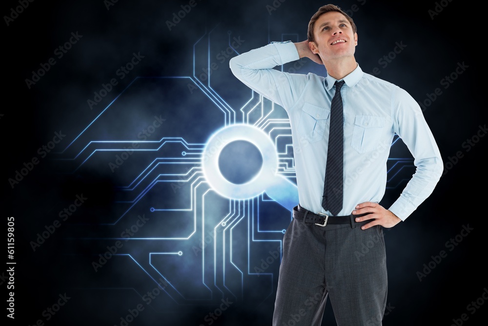 Poster composite image of thinking businessman with hand on head
