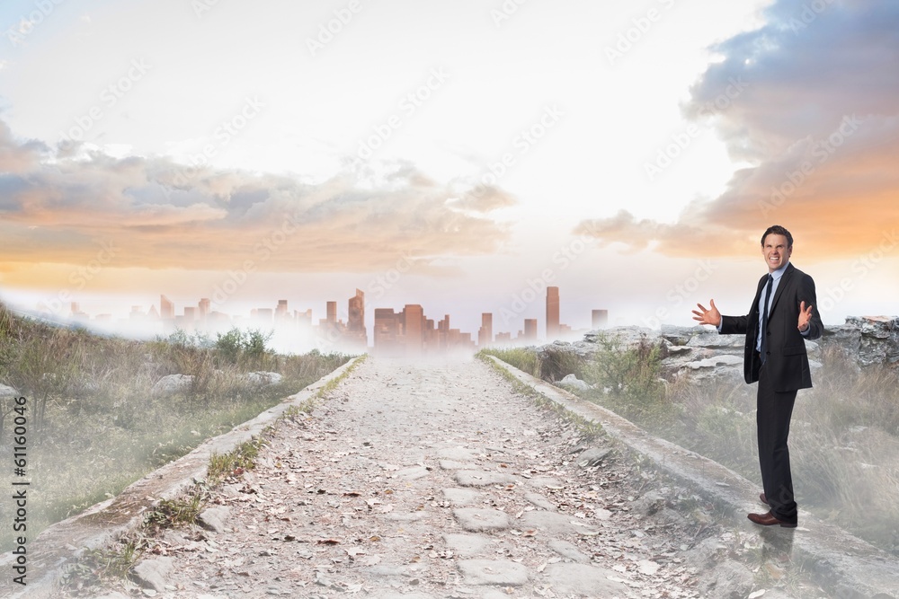 Poster composite image of stressed businessman gesturing