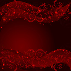 Obraz na płótnie Canvas Red stars and leafs on dark red background