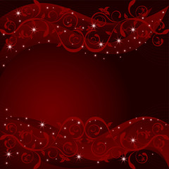 Stars and leafs on dark red background