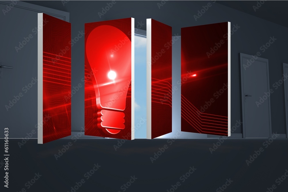 Aufkleber composite image of red light bulb graphic on abstract screen