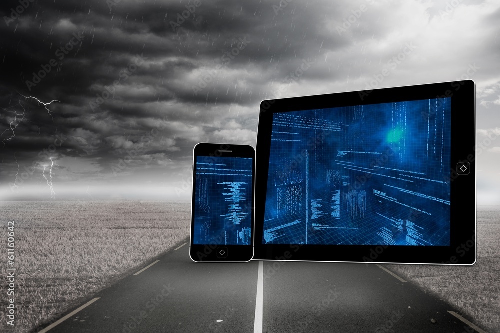 Poster Composite image of interface on tablet and smartphone screens