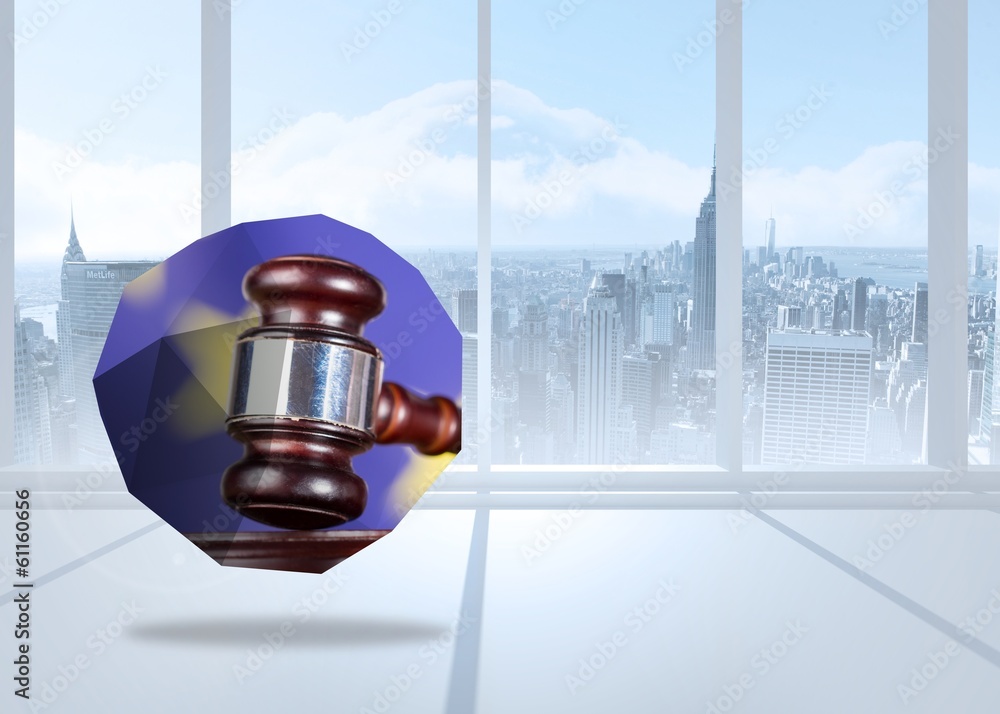 Poster Composite image of hammer and gavel on abstract screen