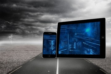 Composite image of interface on tablet and smartphone screens