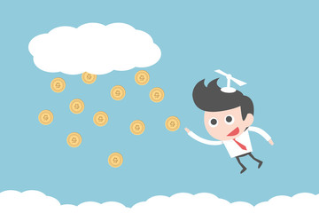 businessman flying to money