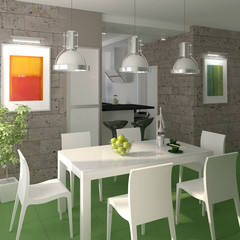 Cuisine avec le sol vert