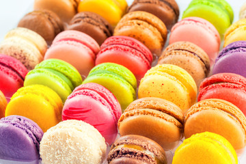 traditional french colorful macarons in a box