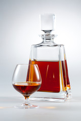 Cognac. Brandy Glass and bottle
