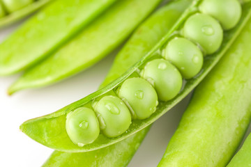 fresh green peas with drops