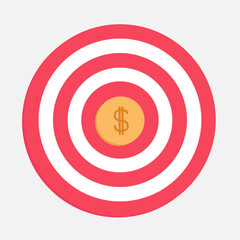 Target with big dollar coin. Flat design.