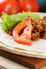 wheat tortillas with ingridients for burrito