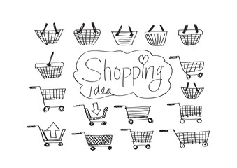 Hand draw sketch Shopping icons set