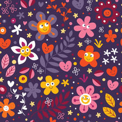 flowers and hearts seamless pattern