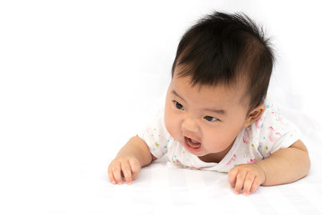 Asian baby girl on isolated white background