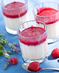 Panna cotta with raspberries