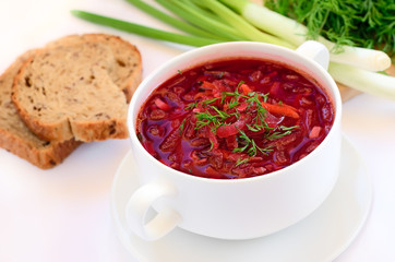 Red borscht  soup with dill
