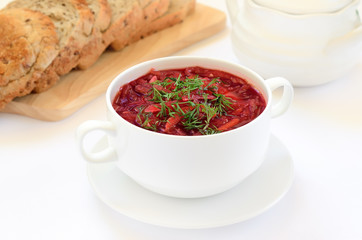 Red borscht with dill