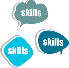 skills word on modern banner design template. set of stickers