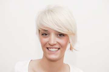Beautiful woman with short white hair