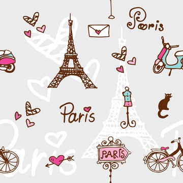 Paris Symbols - Doodle Seamless Pattern For Digital Paper