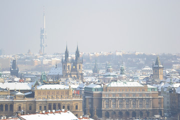 Cityscape of Prague at winter
