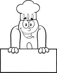Black And White Happy Hot Dog Chef Character Over Blank Sign